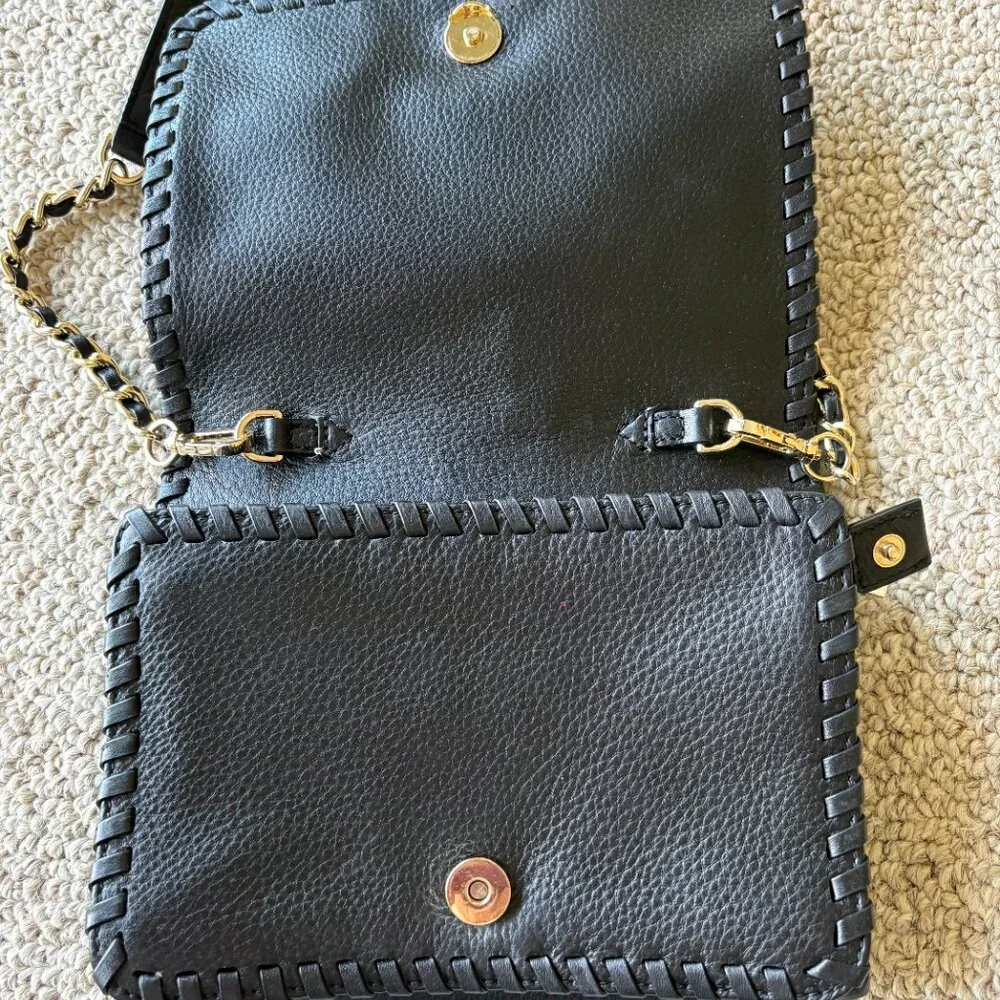 Tory Burch Marion Combo Crossbody Bag Black Leather Whipstitch Classic - Picture 5 of 11